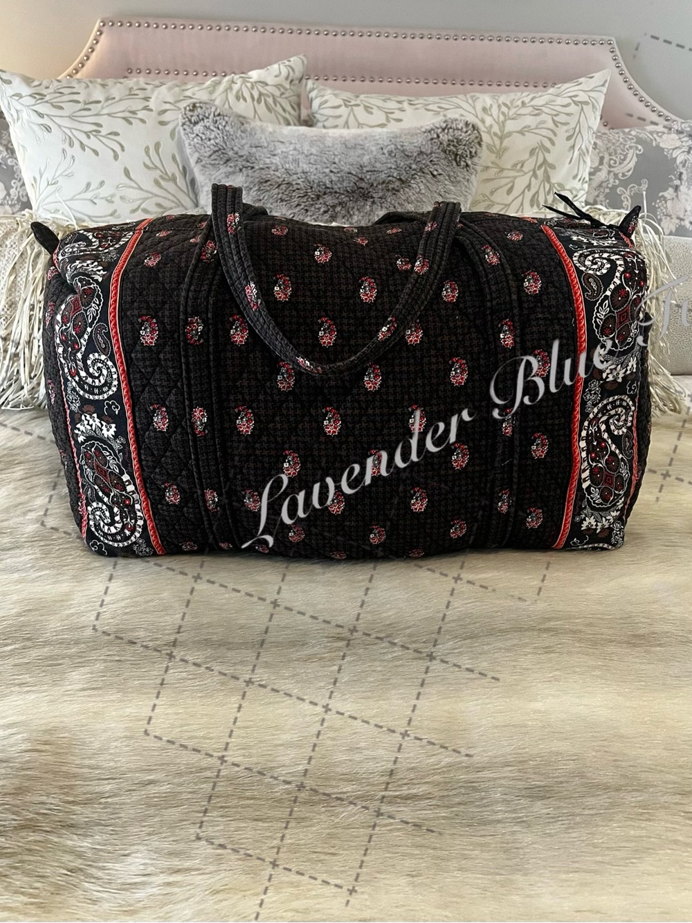 Vintage VERA BRADLEY Houndstooth 2005 Large Duffle Bag USA Brown Orange Y2K Zip